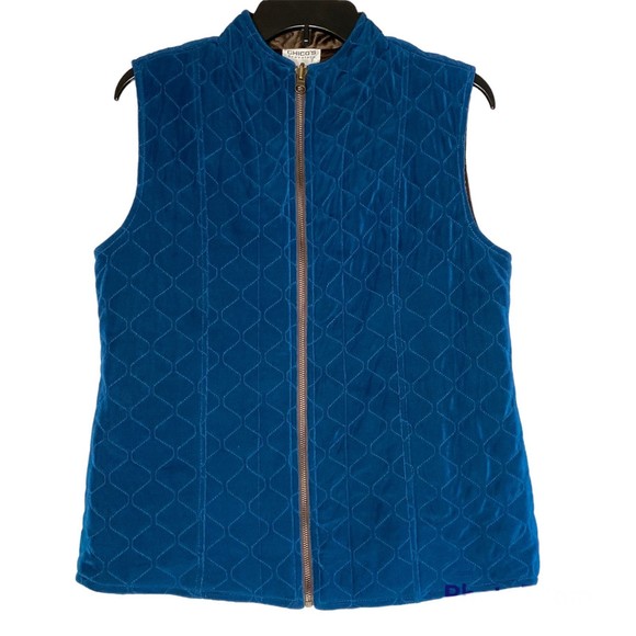 CHICO'S travelers woman's size medium M 1 quilted zip blue puffer vest - Picture 1 of 7